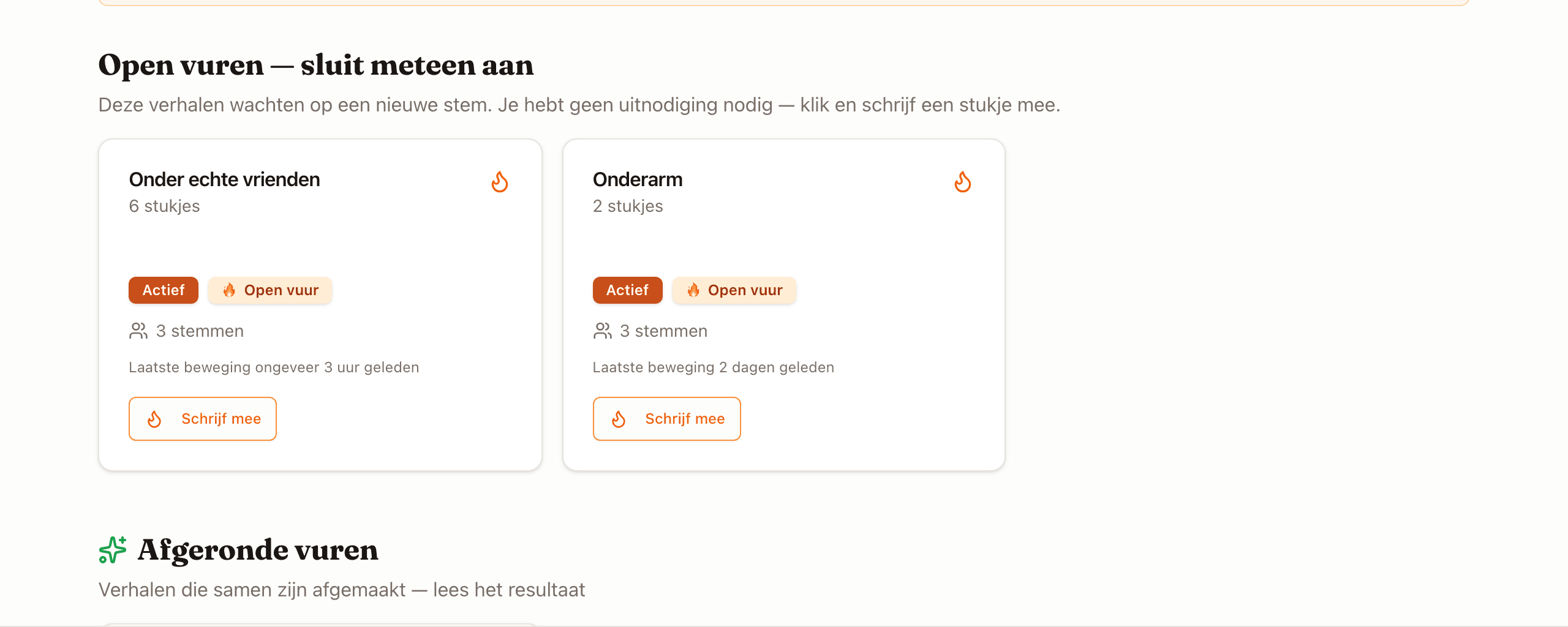 Vertelvuurtjes: reageren per stukje, open vuren ontdekken — en twee bugs gedoofd